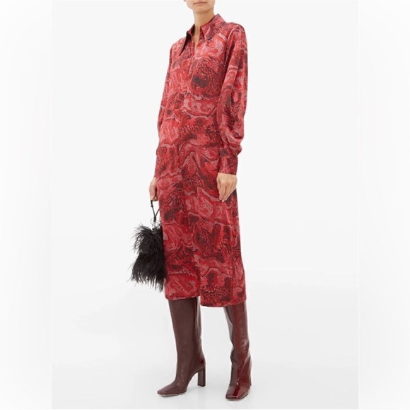 Ganni Silk Size 36 Red Long Sleeve Snakeskin Print Dress
